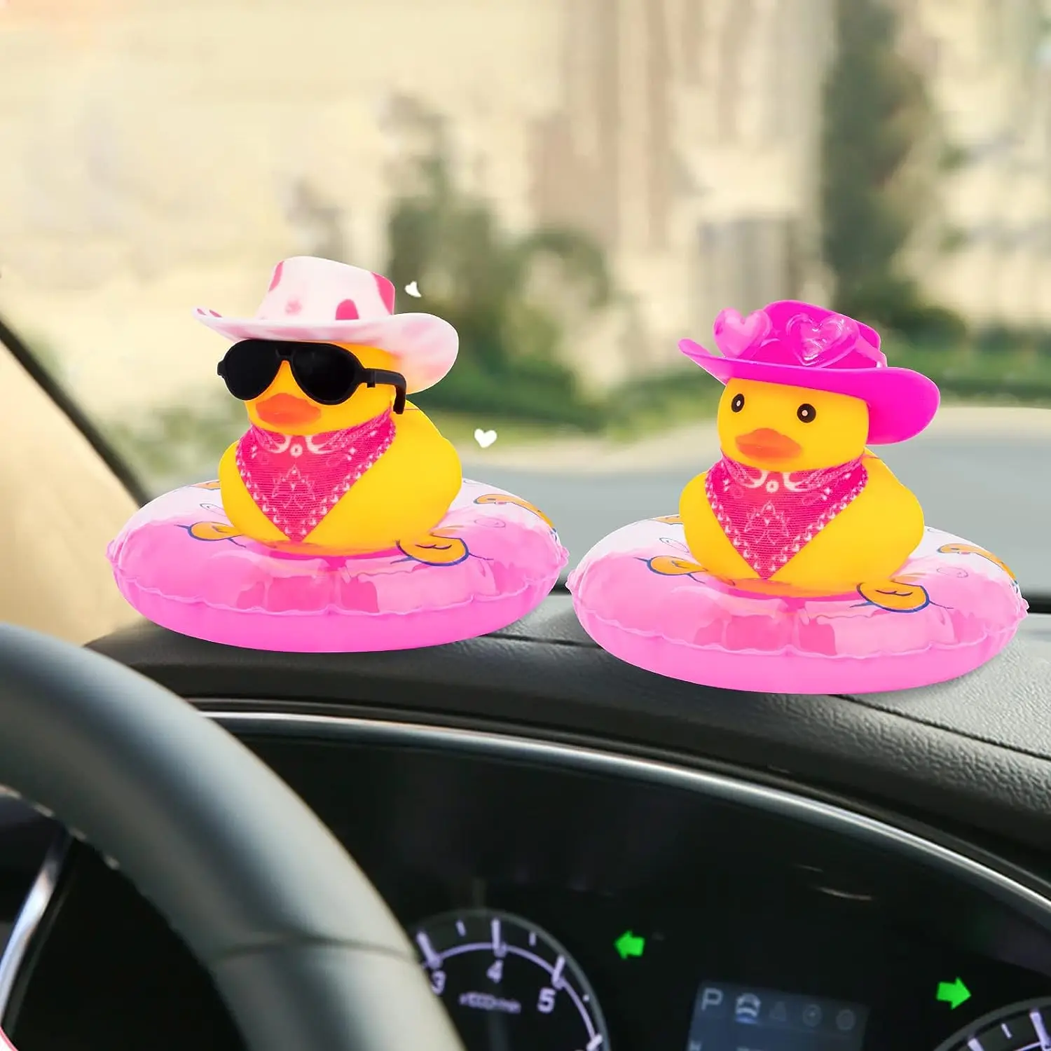 Car Rubber Duck Decoration, West Cowboy Duck Car Dashboard Decoration Accessories with Cowboy Hat Scarf and Sunglasses