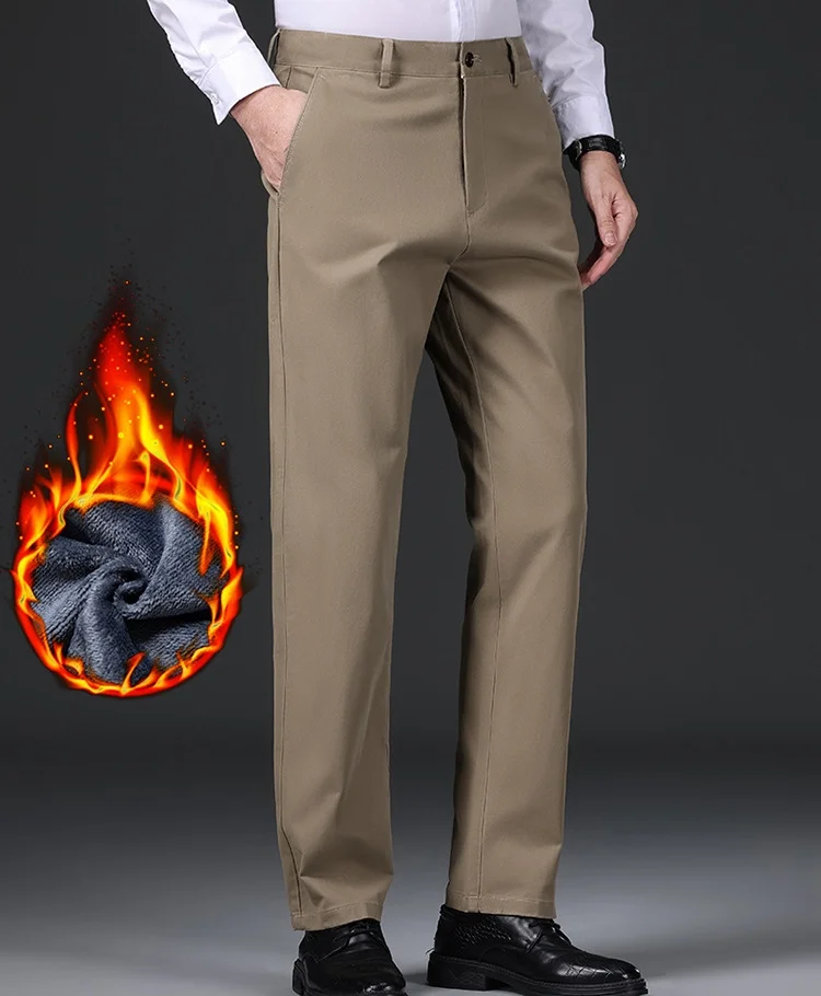 

Fleece Thicken Casual Winter Mens Pants Black Khaki Formal Business Straight Pants For Men Clothing Warm Trousers Male 2025