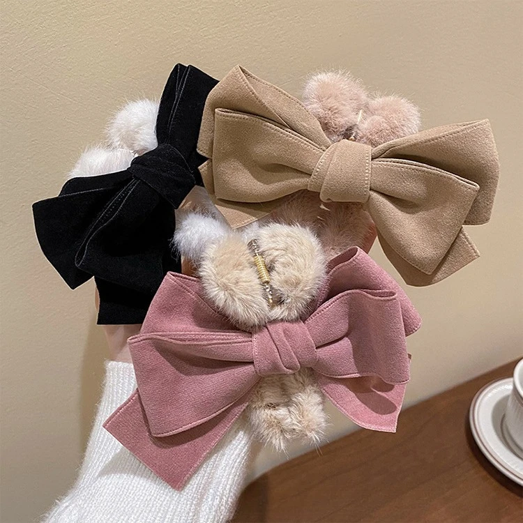 New Arrival Fluffy Bow Grab Clip Female Large size Butterfly Shark Claw Plush Hairpin Autumn and Winter HairClip women accessory