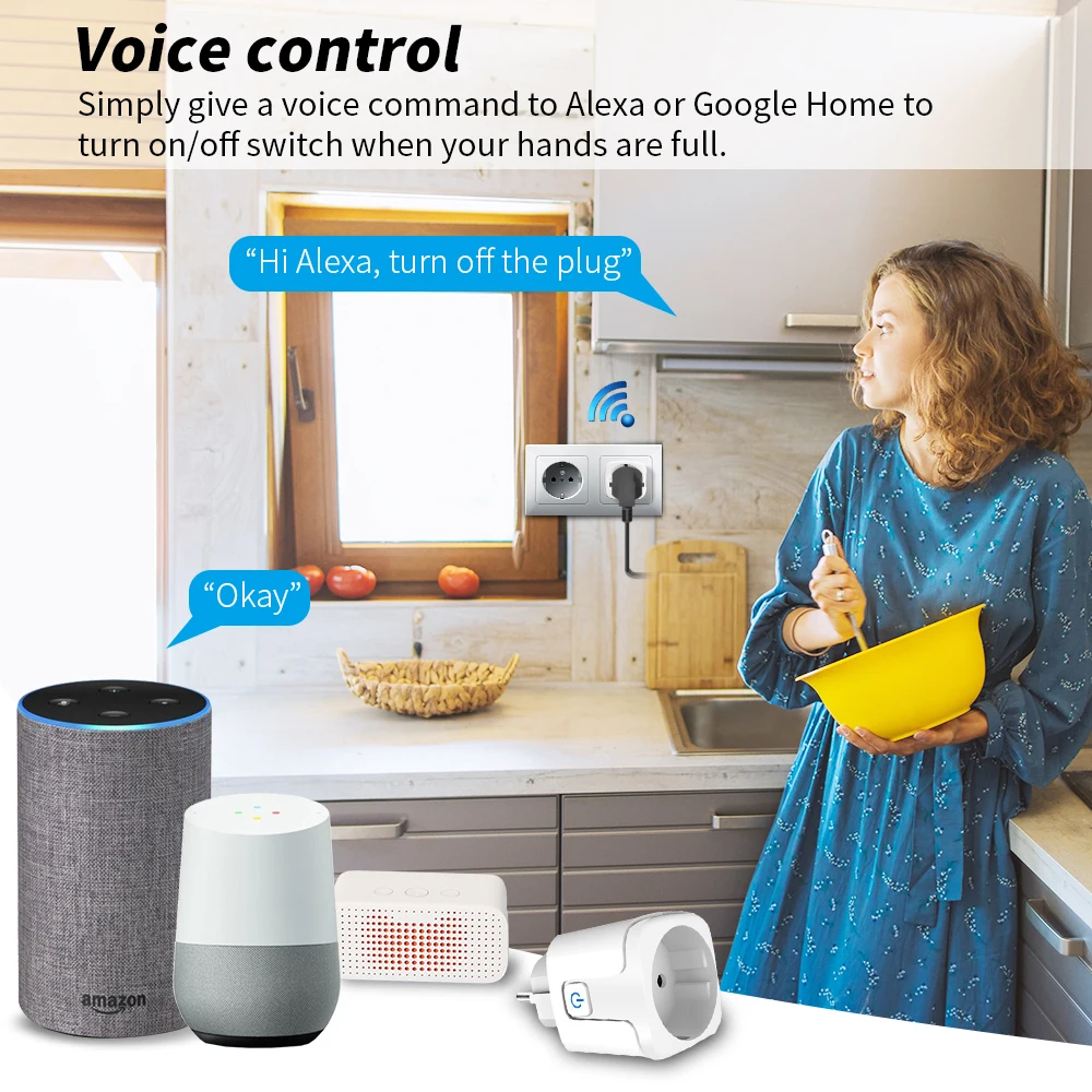 WGHINE Tuya WiFi Smart Socket 16A EU plug Timer AlexaGoogle Home Voice Control Home Appliances