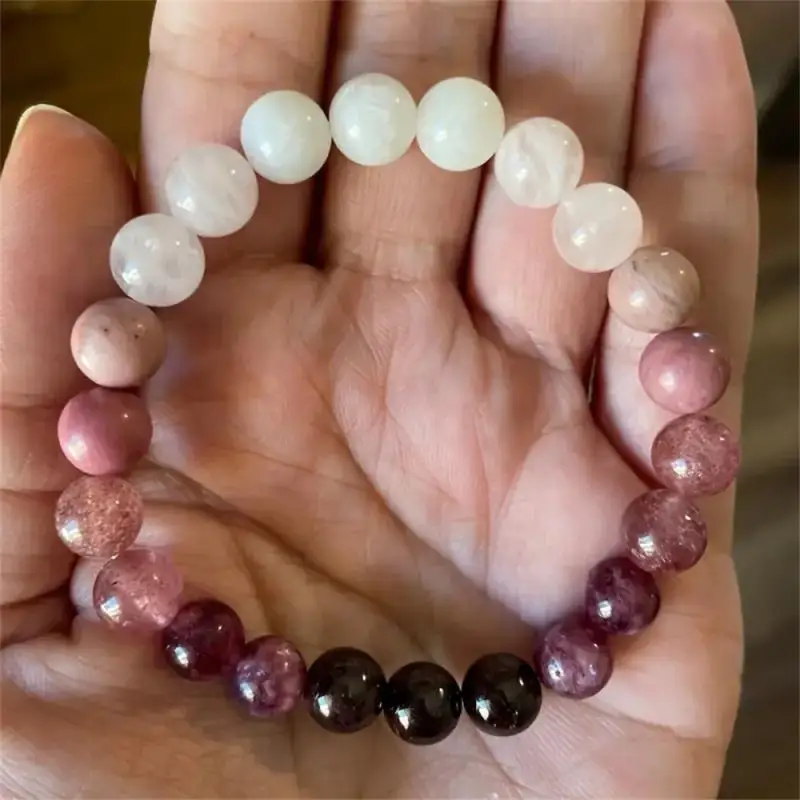 Gelang Amethyst Merah Muda Gelang Cinta Diri Kubik Hadiah Cinta Pasangan Perhiasan Cantik Gelang Manik-manik Batu Alam Asli Buatan Tangan