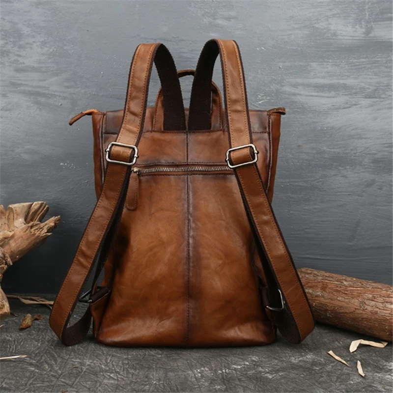 Nesitu Highend A4 Vintage Black Brown Coffee Top Grain Genuine Leather Daily Women's Backpack Cowhide Travel Bag Female M8703