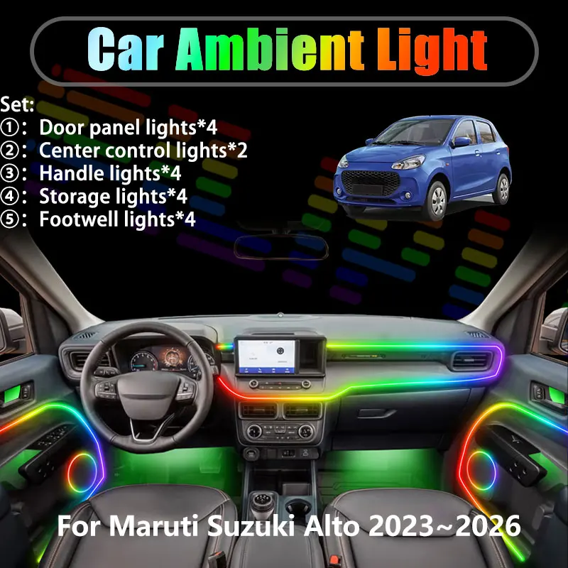 

Для Maruti Suzuki Alto 2023~2026 2024 MK3 2/18 в 1: Комплект светодиодной подсветки салона и багажника USB RGB с эффектом потока