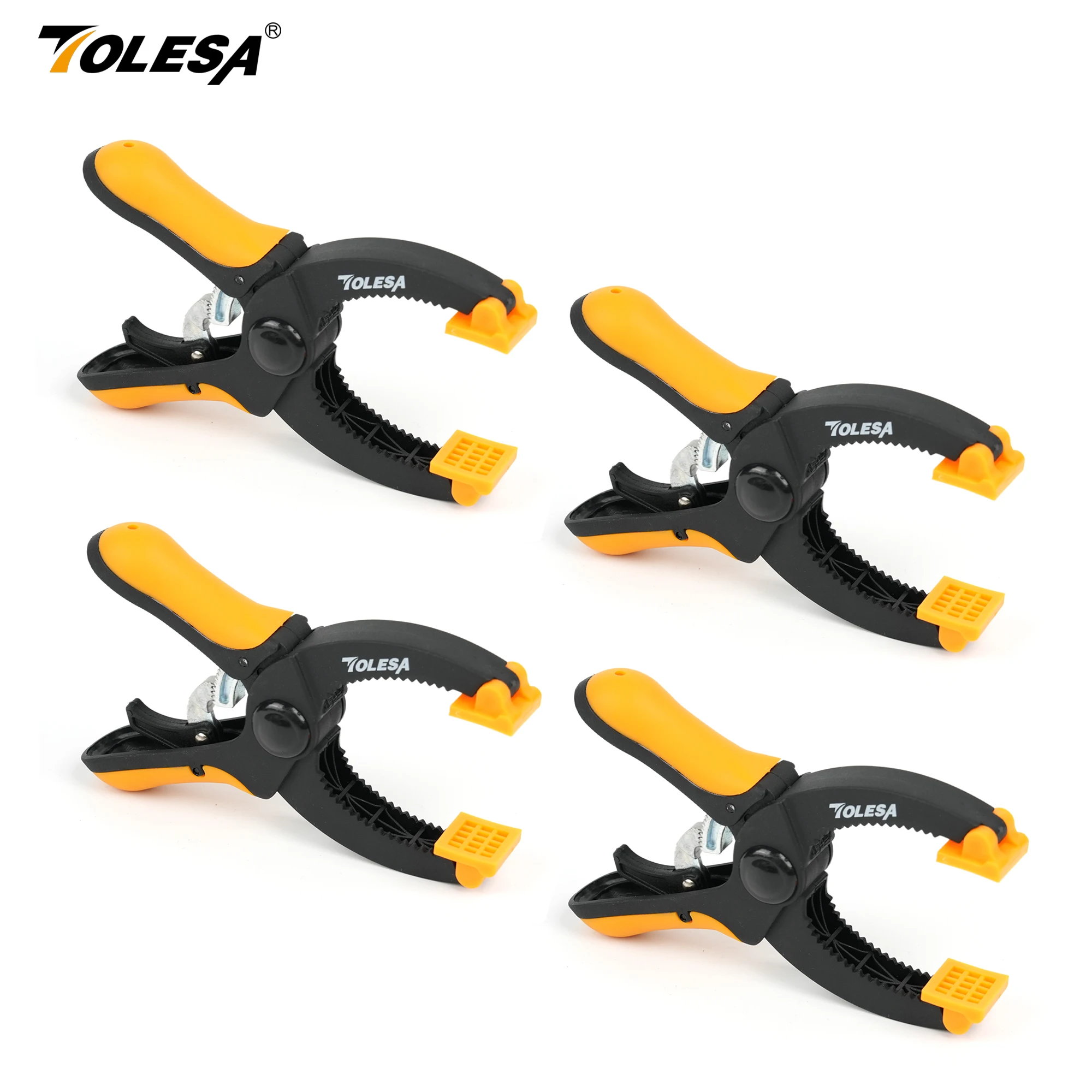 

TOLESA 4PCS 5" Ratcheting Hand Clamps Set 1.55-Inch Jaw Opening with Powerful Clamping Force Trigger Clamps for Gluing Securing