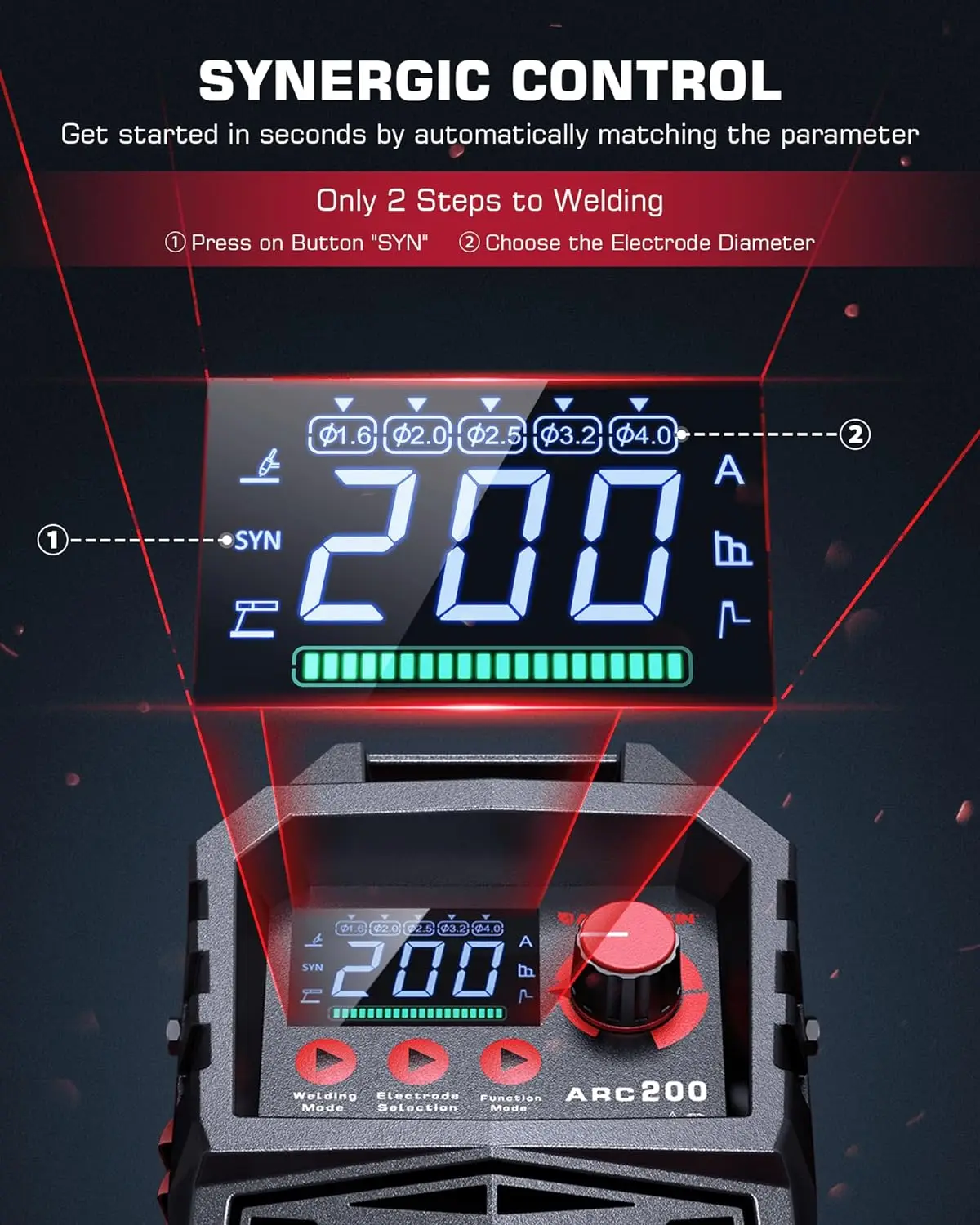 Stick Welder, [Large LED Display] 200A ARC/Lift TIG Welding Machine with Synergic Control,