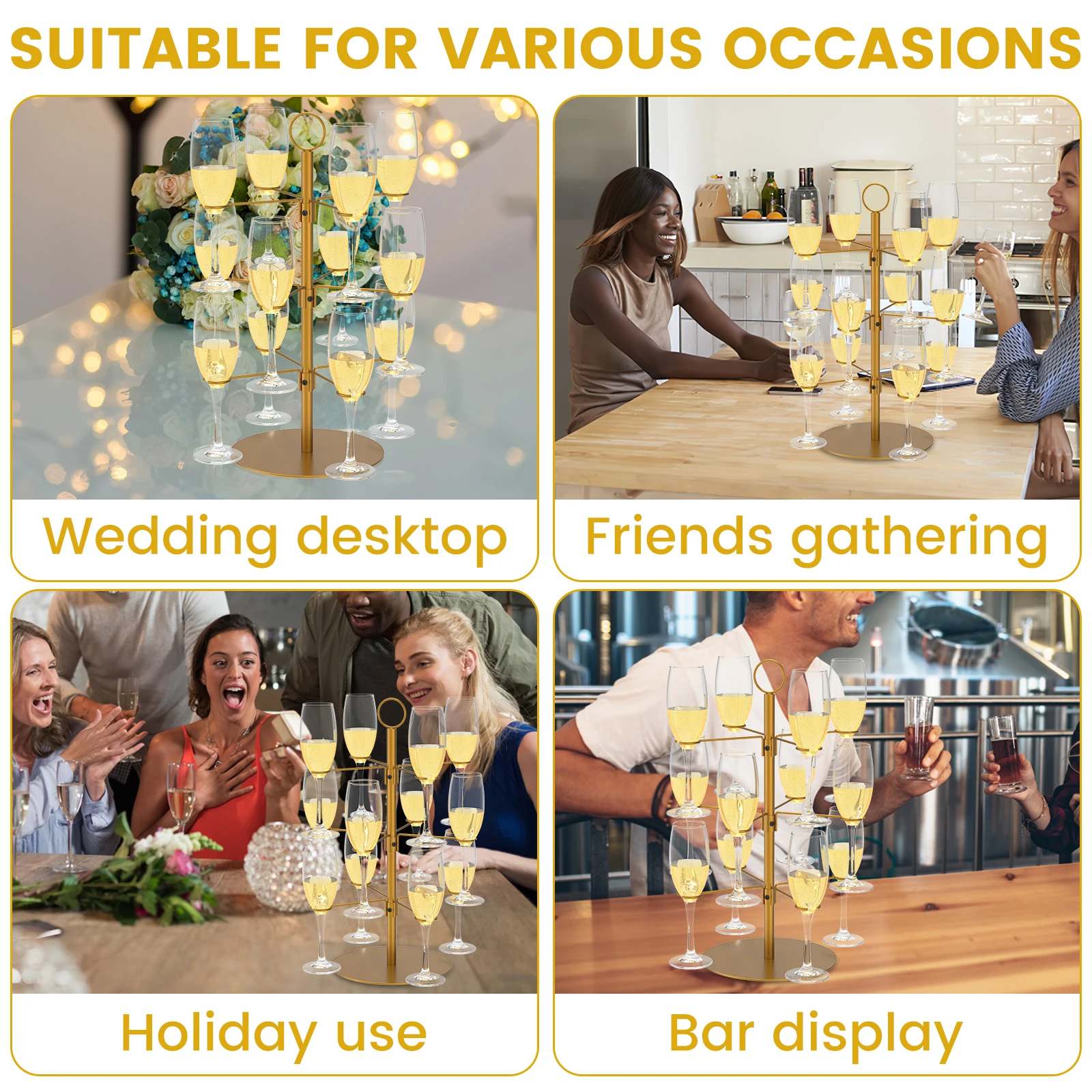 Cocktail Tree Stand 3 Tiers Champagne Display Stand 12 Holders Wine Glass Display Stand Metal Cocktail Tower Stand Champagne