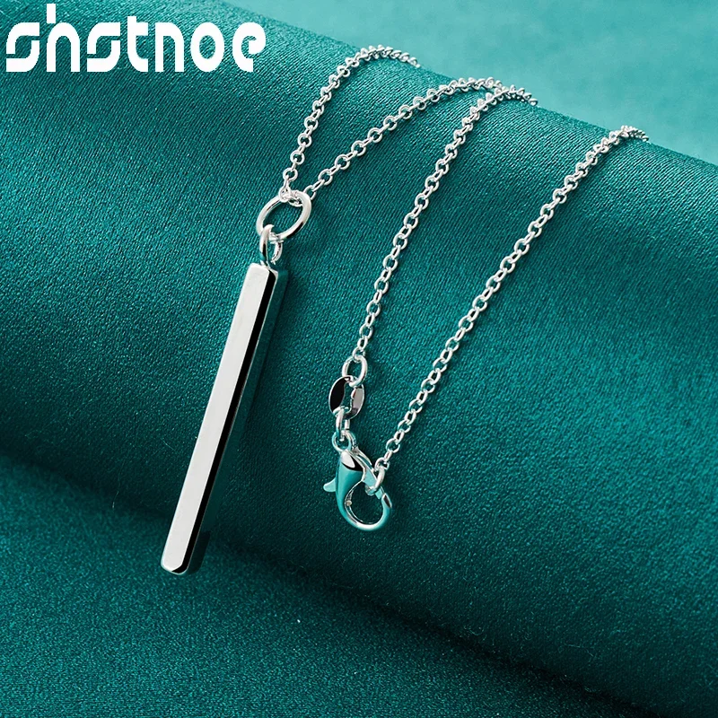 

SHSTONE 925 Sterling Silver Smooth Solid Cuboid Pendant Necklace For Women Man 40-75cm Chain Birthday Party Fashion Jewelry Gift