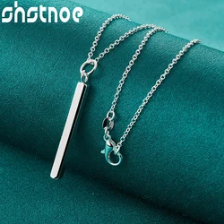 SHSTONE 925 Sterling Silver Smooth Solid Cuboid Pendant Necklace For Women Man 40-75cm Chain Birthday Party Fashion Jewelry Gift