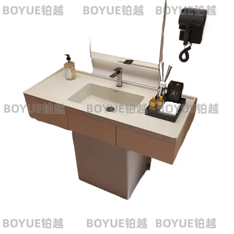 Artificial Stone Integrated Washbasin Skin Feel Bathroom Sink Modern Vanity Basin Hotel B&B Wholesale Export