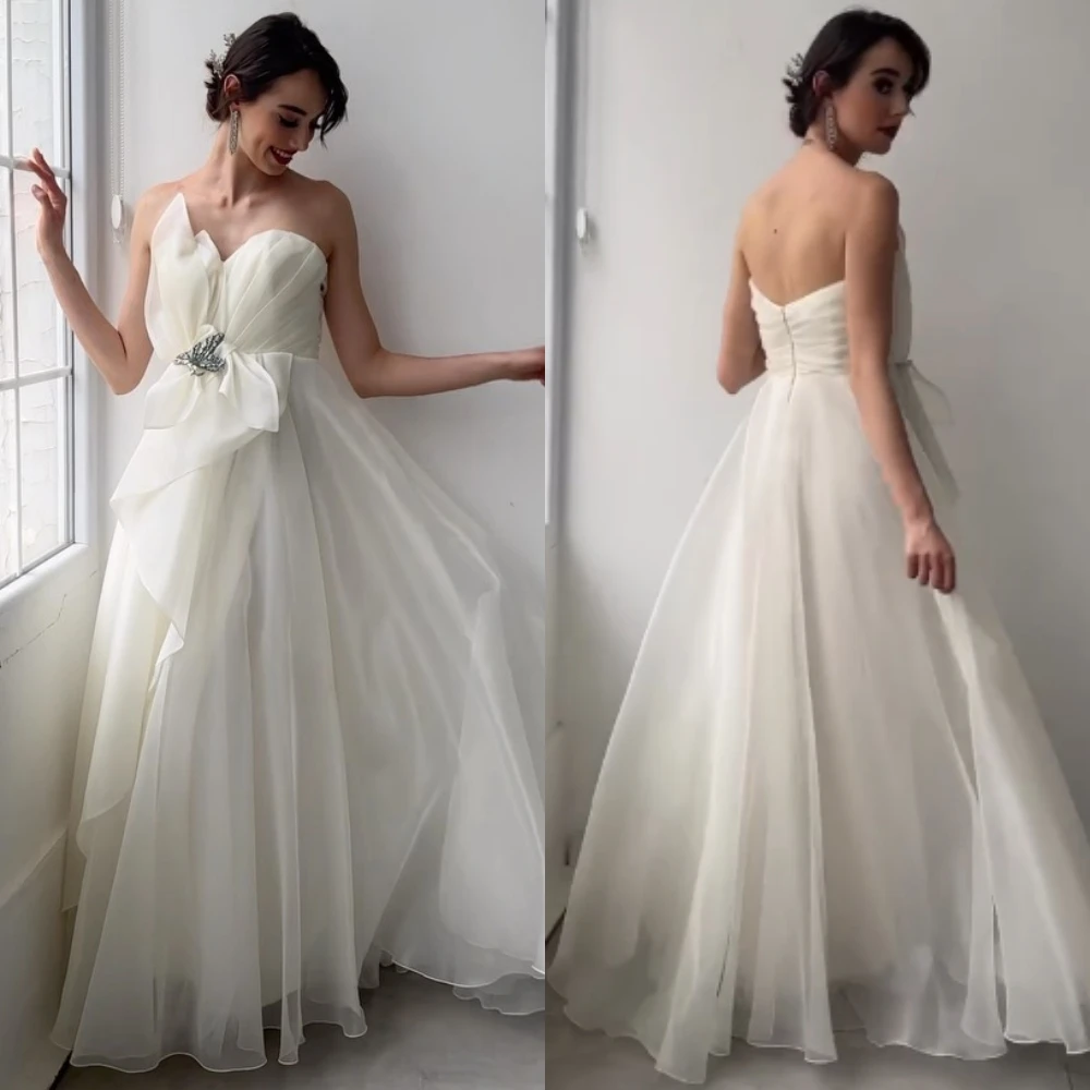 Organza Sash Pleat Quinceanera A-line Strapless Bespoke Occasion Gown Long Dresses