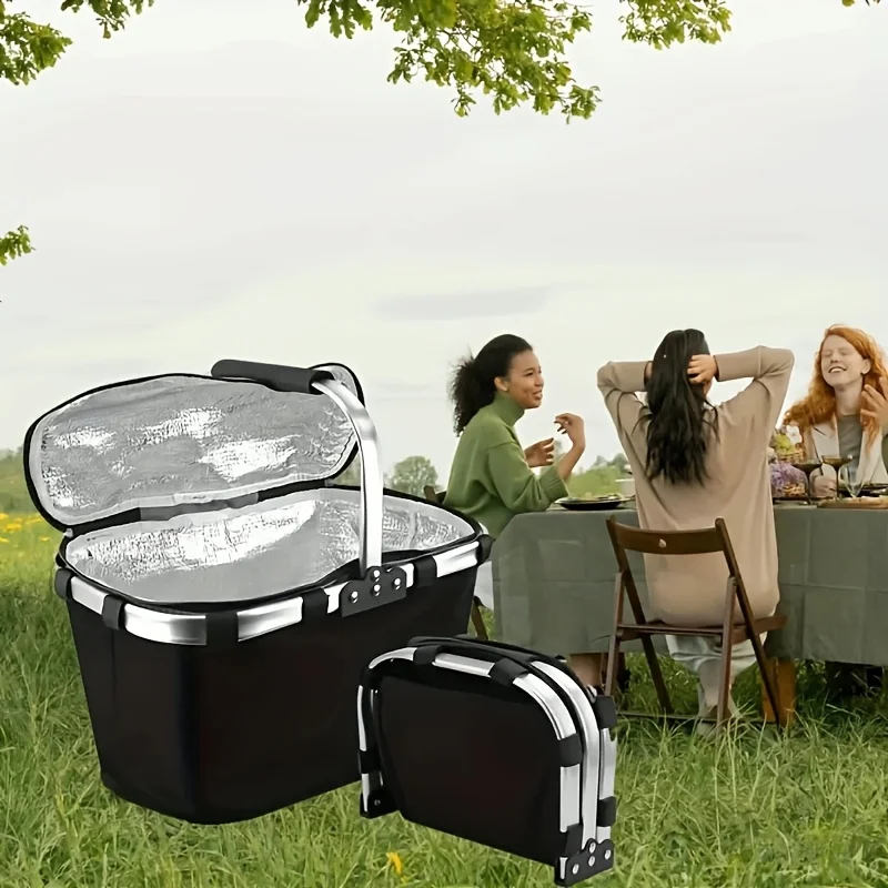 

Цельная большая изолированная корзина для хранения с крышкой — складная экологически чистая корзина для охлаждения на открытом воздухе, прочная многофункциональная корзина для покупок