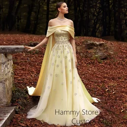 Robe de soirée saoudienne personnalisée, col bateau, perles jaunes, robes de Rharabes pour les occasions formelles