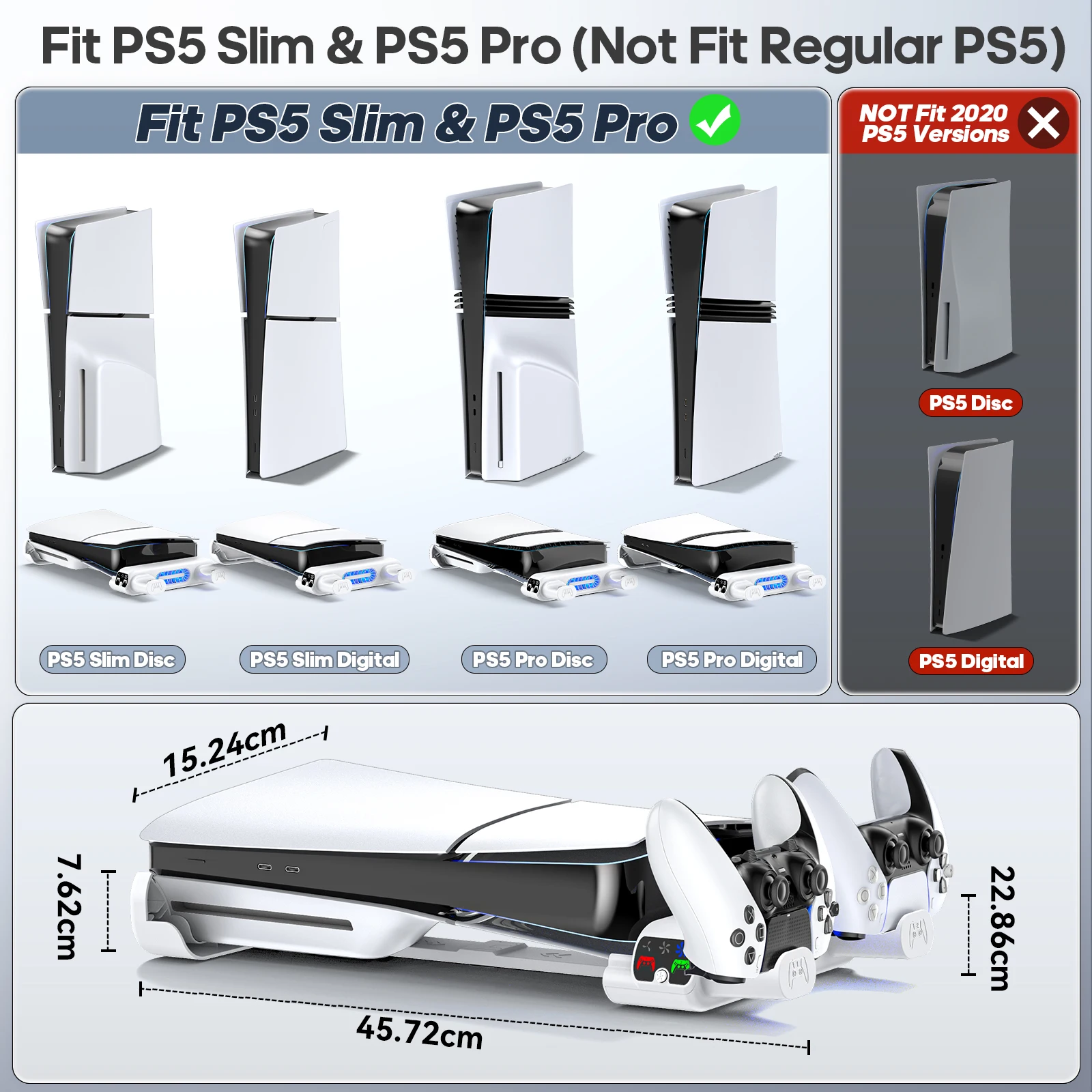 Soporte de refrigeración Horizontal para consola PS5 Slim/PS5 Pro, cargador de controlador PS5 Slim para Playstation 5 Slim Disc y ediciones digitales