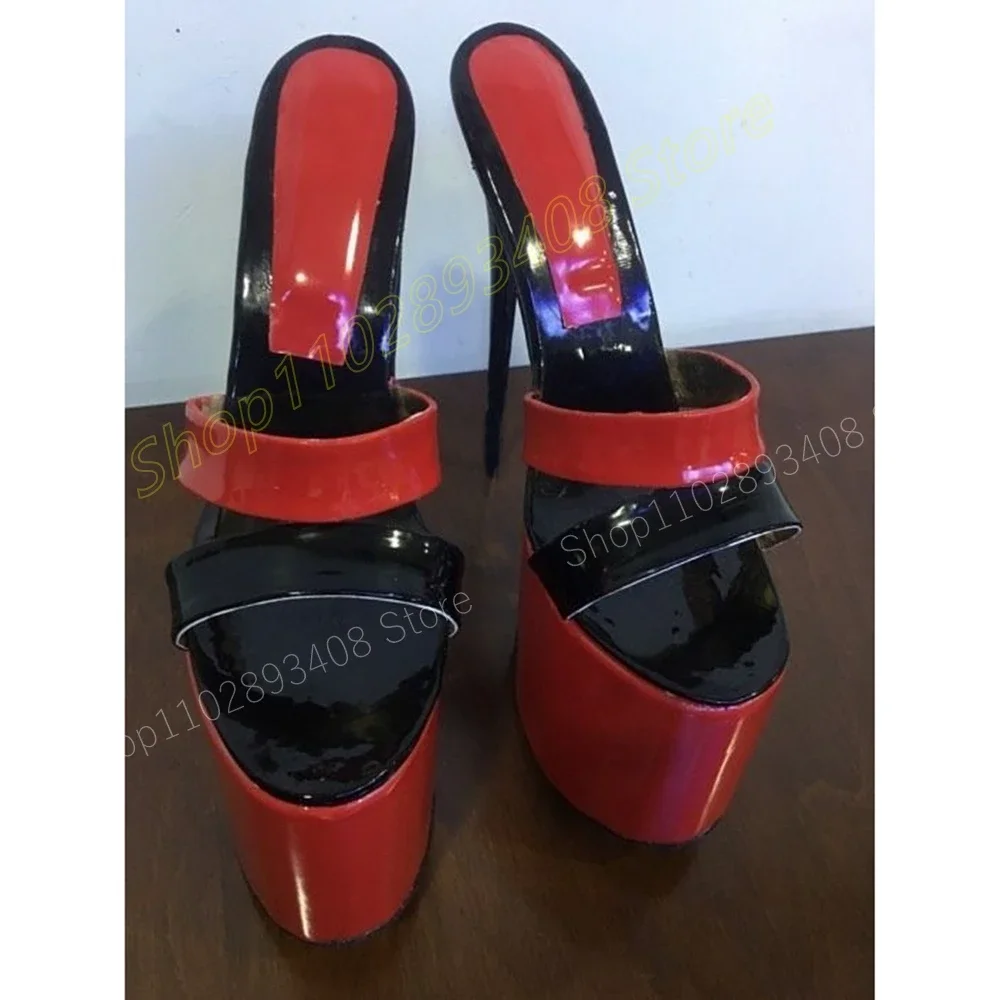 

Stiletto High Heel Black and Red Patent Leather Platform Slippers Open Toe Fashion Women Shoes 2024 Summer Zapatos Para Mujere