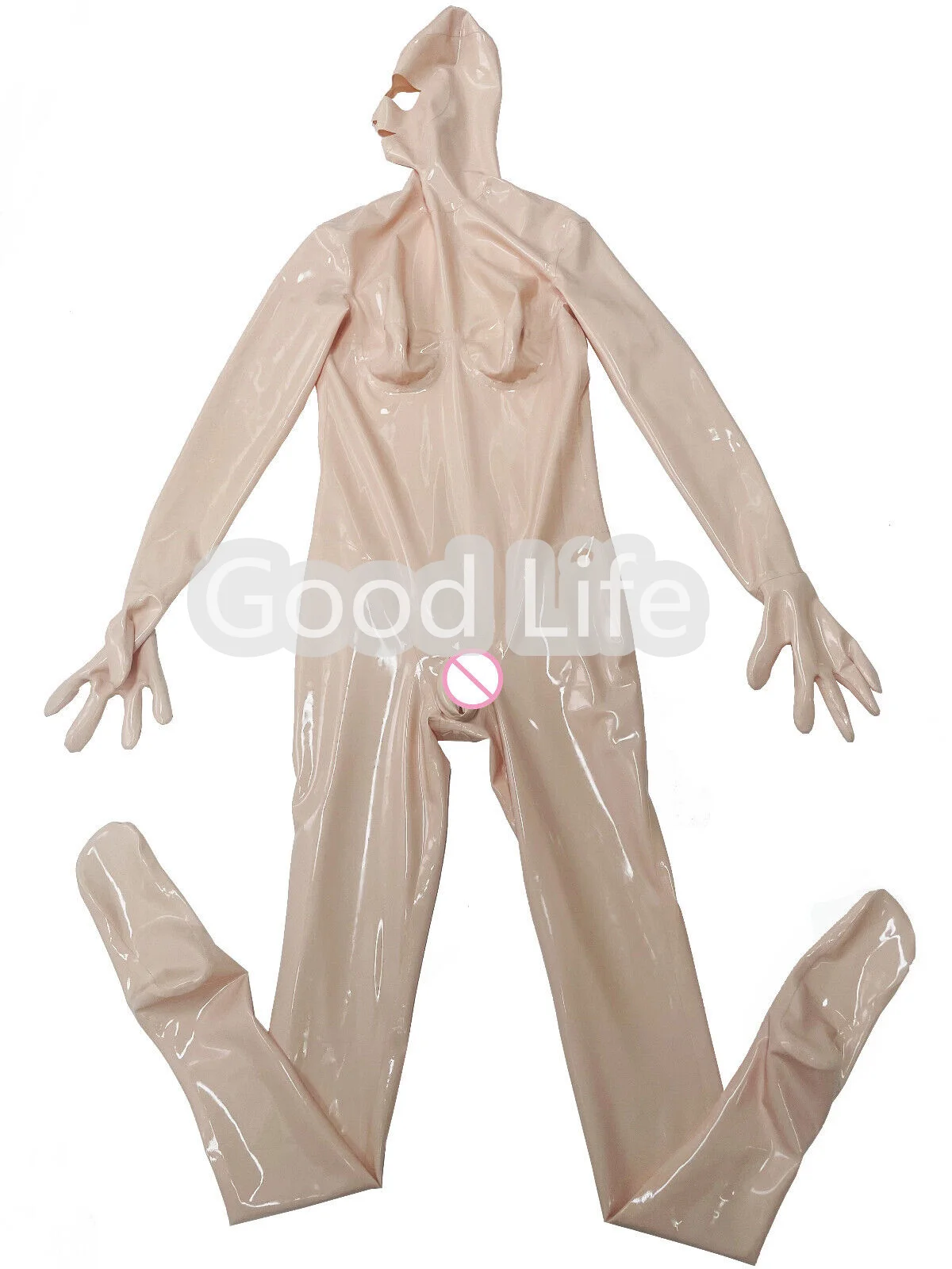 

Handmade skin latex full cover vagina sheath catsuit 3D breast with hood open mouth nose back to front crotch zipper