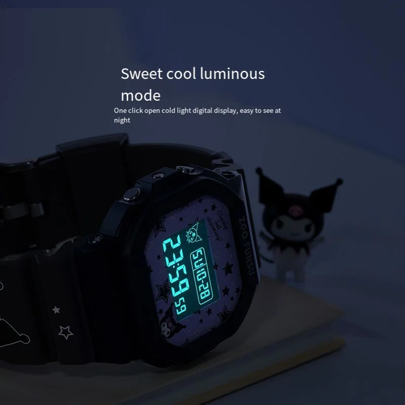 Sanrio Kuromi Leuke Meisjes Smart Sporthorloge Studenten Waterdichte Lichtgevende Timer Hot Products Elektronische Horloges Verjaardagscadeaus