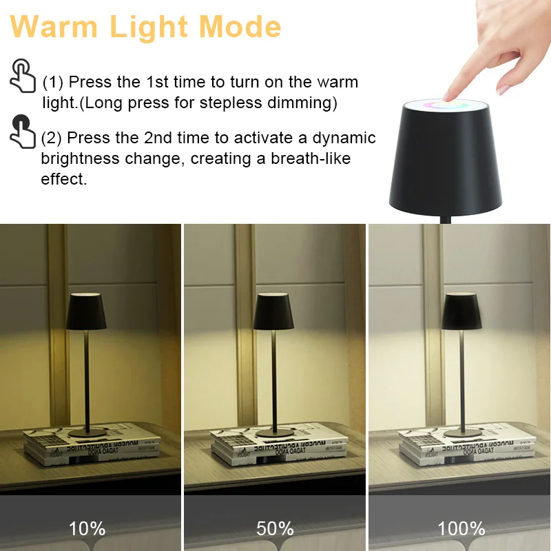 LED Desk Lamp with USB Type-C Adjustable color LED Lamp Cordless Touch Lamps Waterproof Led Lights For Hotel Bedroom，Restaurant