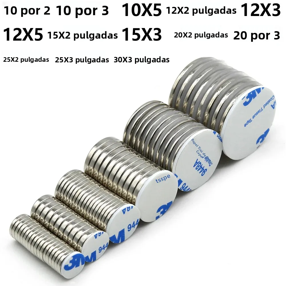 Imán de neodimio N35 súper fuerte, redondo, con adhesivo de doble cara, NdFeB, potente imán permanente, imanes para refrigerador