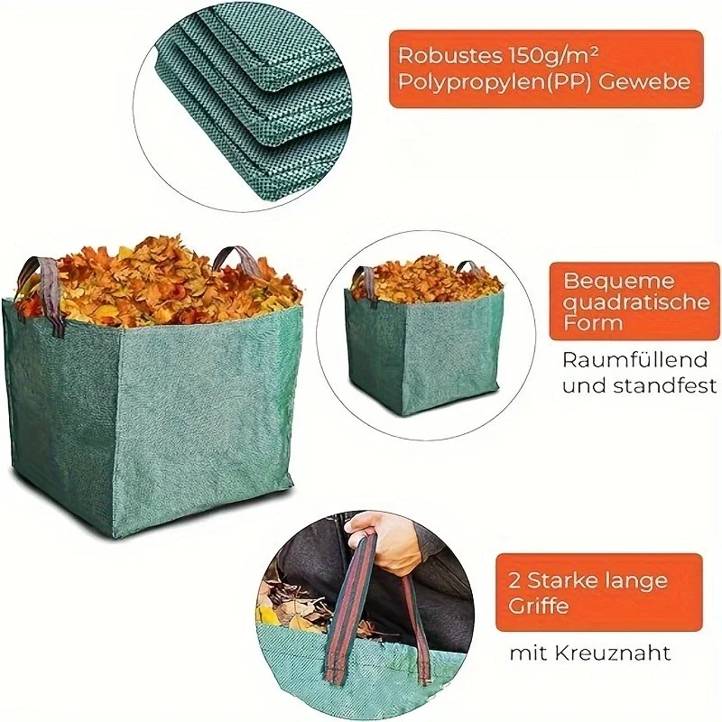 60/125L Robuster Garten-Aufbewahrungsbeutel, Durchstichfester Wiederverwendbarer Rasen-Laubsammelbeutel mit Verstärkten Griffen, Laubsack – Detail 4