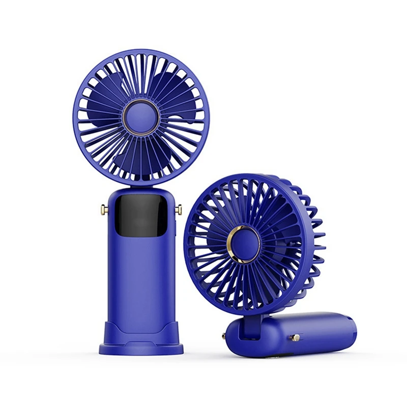 Ventilateur pliant portable avec écran LED pour étudiant, chargement USB, puissance éolienne élevée, été, 3000mAh, bleu