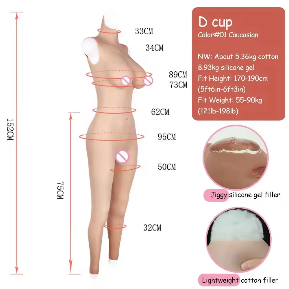 Silicone Bodysuit D Cup Boobs Artificial Fake Vagina Crossdress Breast Form Man to Women Cosplay Transgender Drag Queen