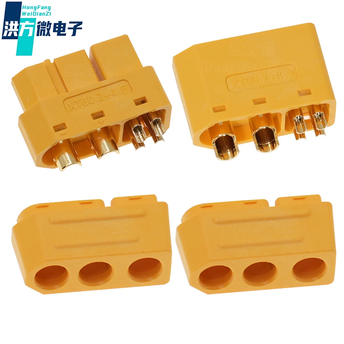 

5 sets of NEW original; XT60(2+4); High current aviation plug, 4 signal pins; XT60(2+4)-M (Male head)； XT60(2+4)-F(Female Head)