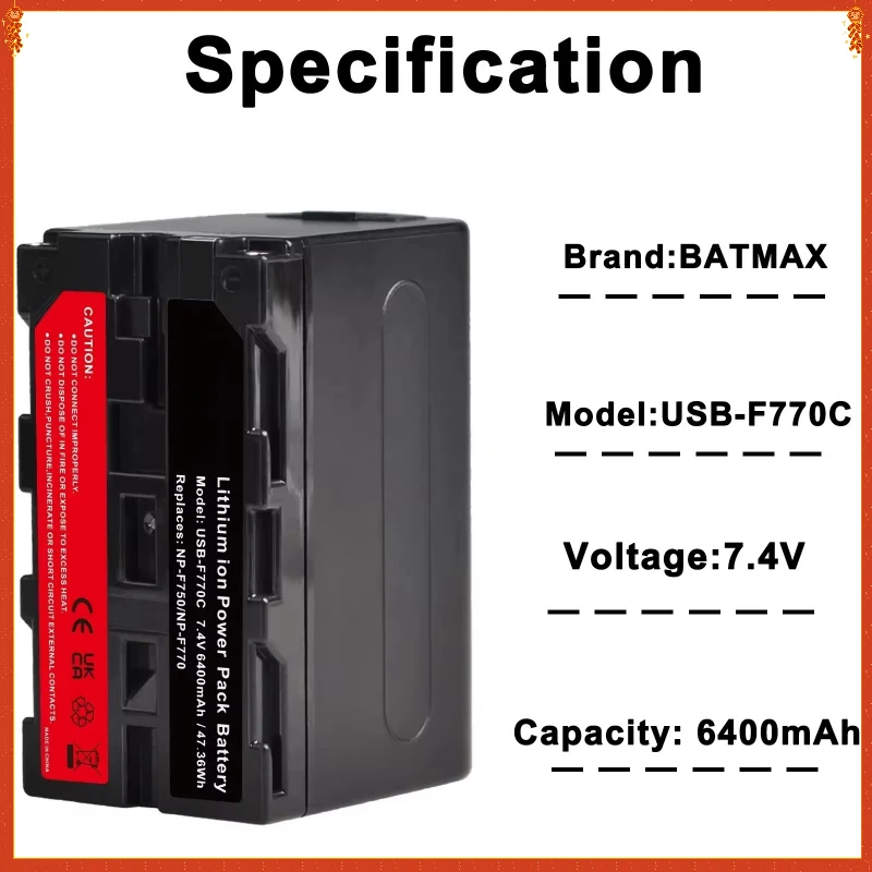 

New 7.4V 6400mAh USB Output NP-F770C F750 F730 Battery LED Power Indicator for Sony Ccd-tr917 Tr940 Trv101 Trv215 Trv25