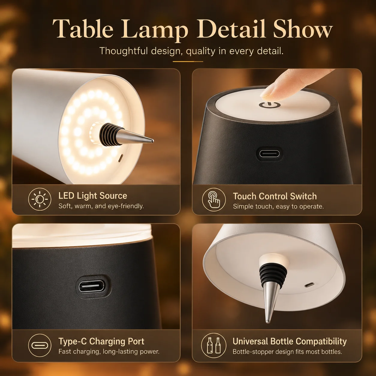 Lámpara LED Inalámbrica para Botellas, Recargable, RGB, Regulable, Luz para Botellas de Vino, Portátil, para Bar, Restaurante, Camping, Decoración de Fiestas, Luz Nocturna