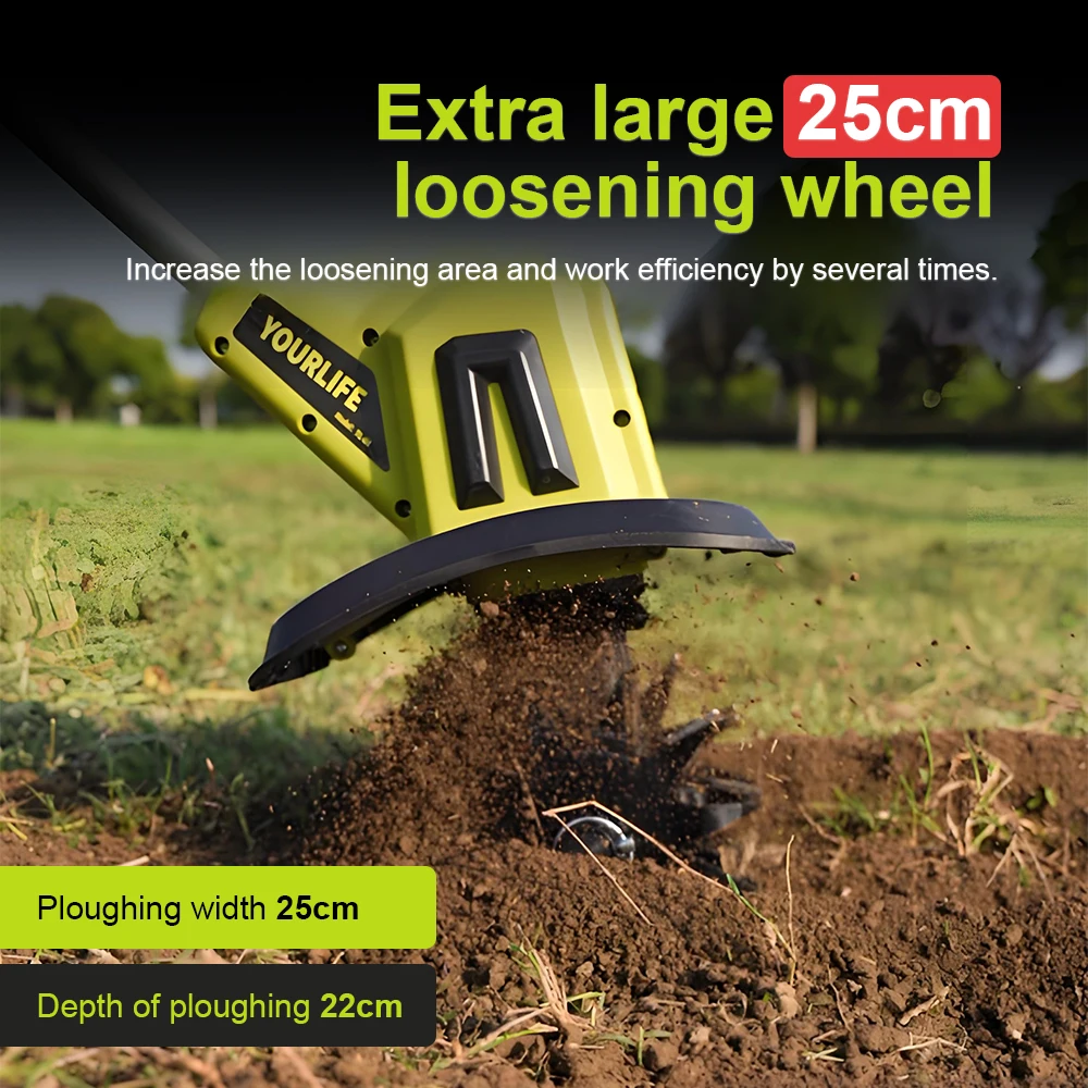Electric Loosening Machine Lithium Mini Tiller Household Digging Turning Machine Weeding Trenching Rotary Tiller Electric Hoe