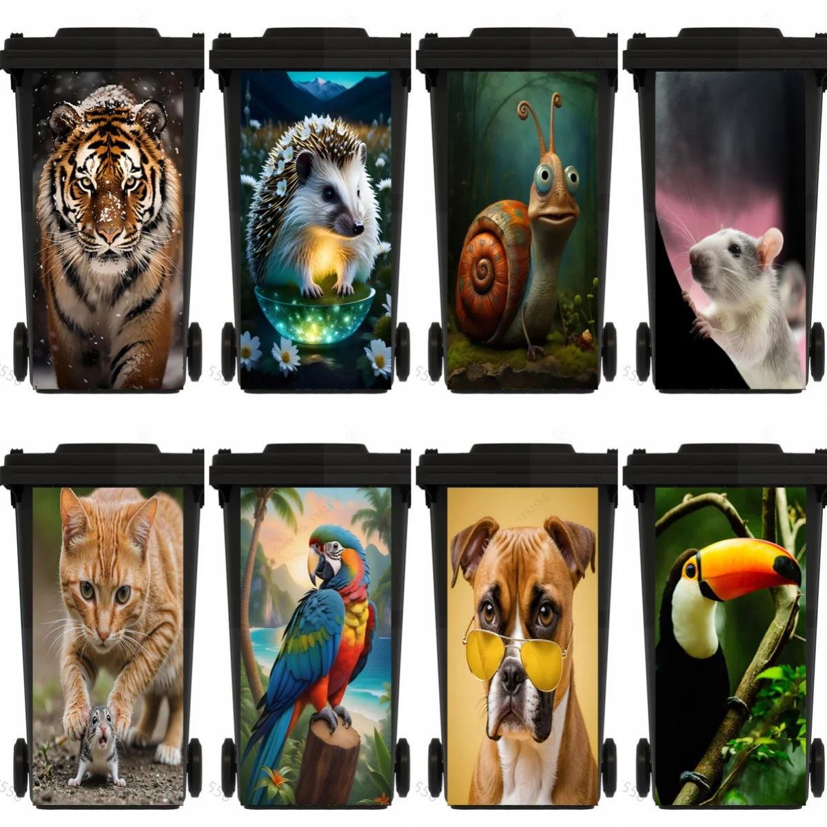 Animal Outdoor Garden Decorative Wheelie Bin Personalize Self-adhesive Stickers Trash Can Renovation Cover Mural Decal Tiger Cat