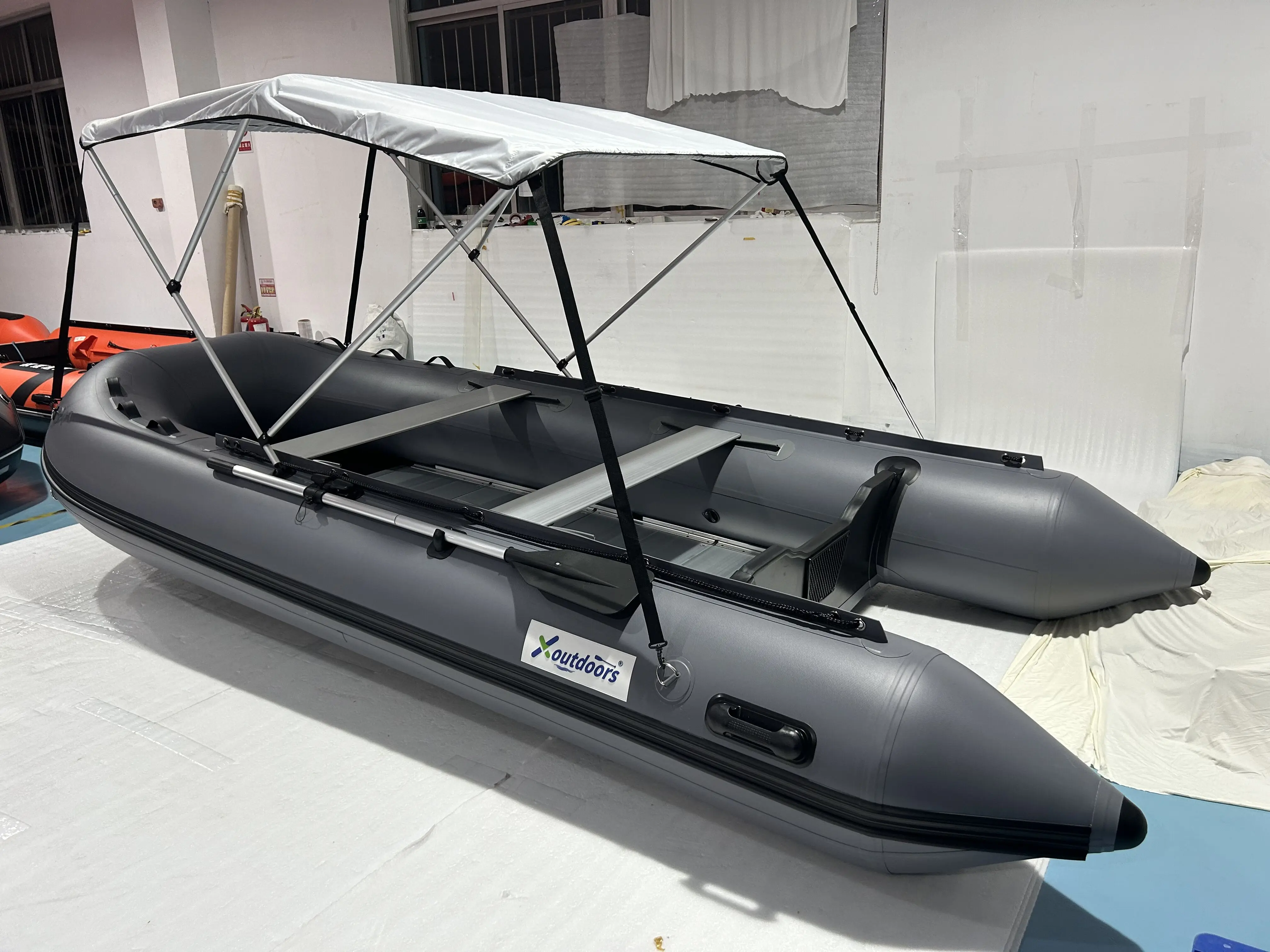 4M dark grey aluminium floor inflatable boat for 6 people lake river and offshore travel rowboat