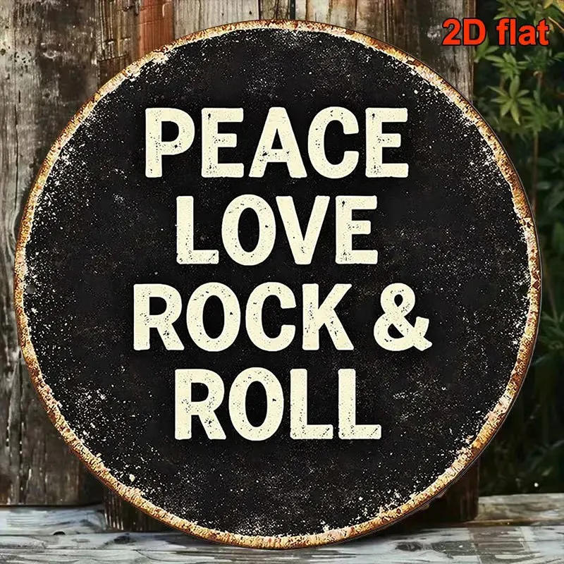 [2D Flat] Round Retro Rock And Roll Sign, 
