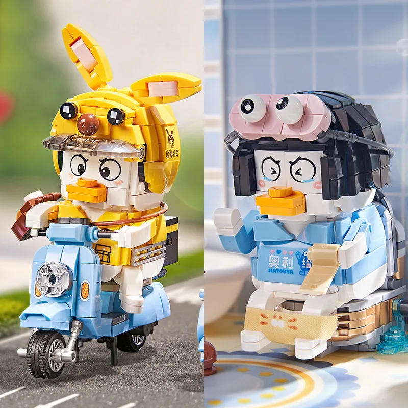 LOZ Mini Delivery Duck Motorcycle Model Building Blocks MOC Parlor Desktop Ornament Toy Bricks Friends Children Birthday Gift