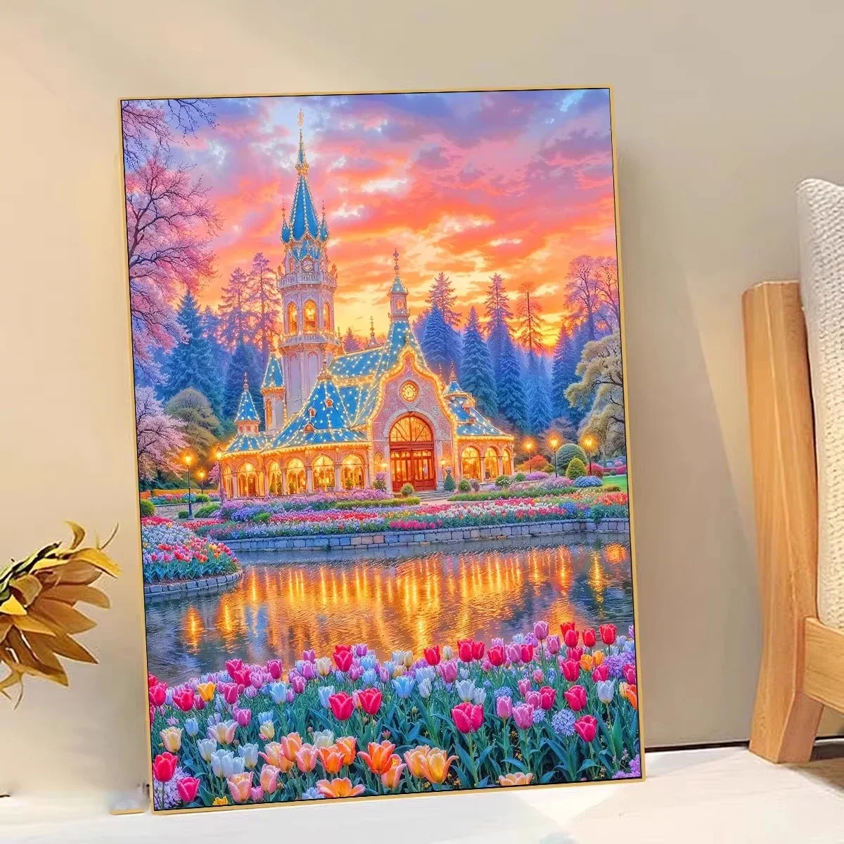 Full Drill Diamond Painting Kit Night Castle Moonlight Scene Mosaic Rhinestone Home Wall Decoration Gift Frameless