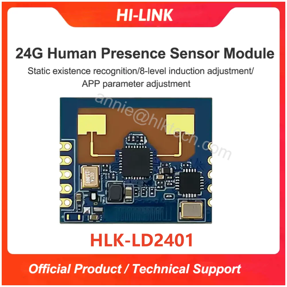 

Hi-Link Новый HLK-LD2401 24 ГГц Модуль измерения присутствия человека Высокочувствительная поддержка Bluetooth Интеллектуальный индукционный переключатель