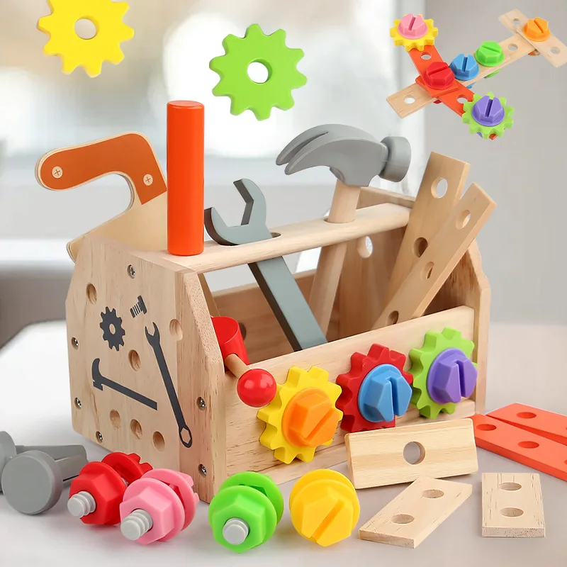 Kids Wooden Tool Bench Set with Repair Tools - Montessori Workbench, Construction & Educational Toy, Christmas Birthday Gifts