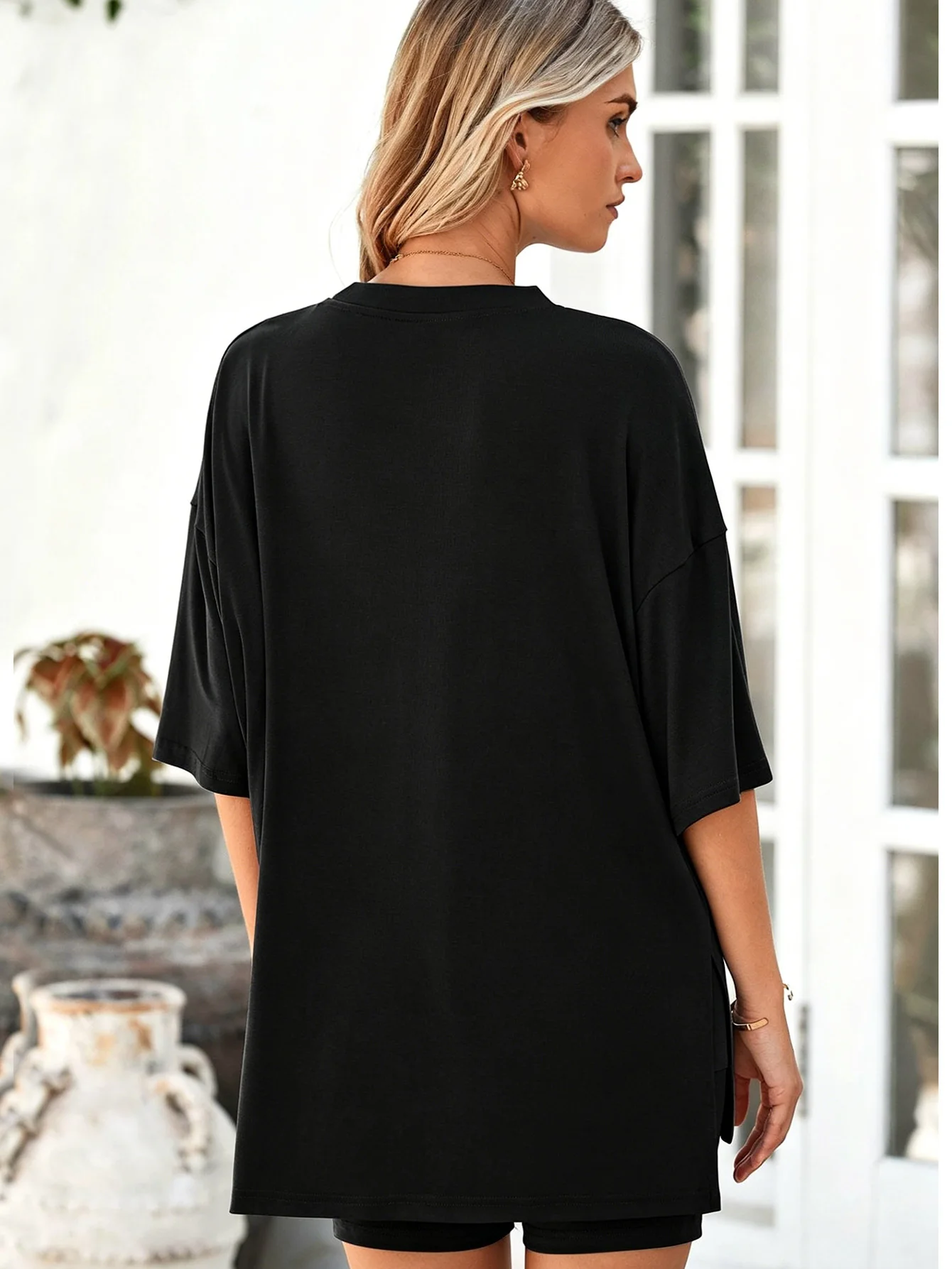 Women's loungewear set, casual short sleeve top + shorts, wear-at-home & outwear pajamas image 2