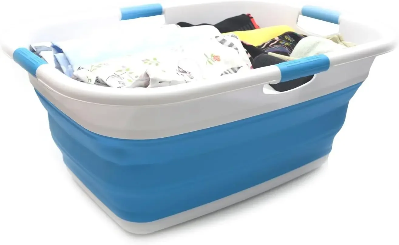 

49L Collapsible 4 Handled Laundry Basket-Foldable Storage Container-Portable Washing Bin-Space Saving-Pet Bath Tub