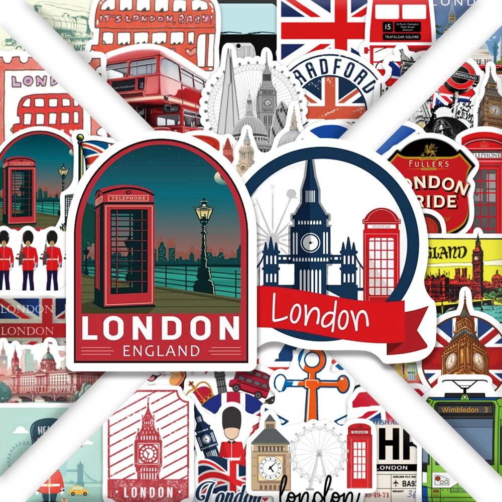 

60PCS London Travel British Style Cartoon Stickers Decal DIY Decoration Suitcase Scrapbooking Phone Laptop Stationery