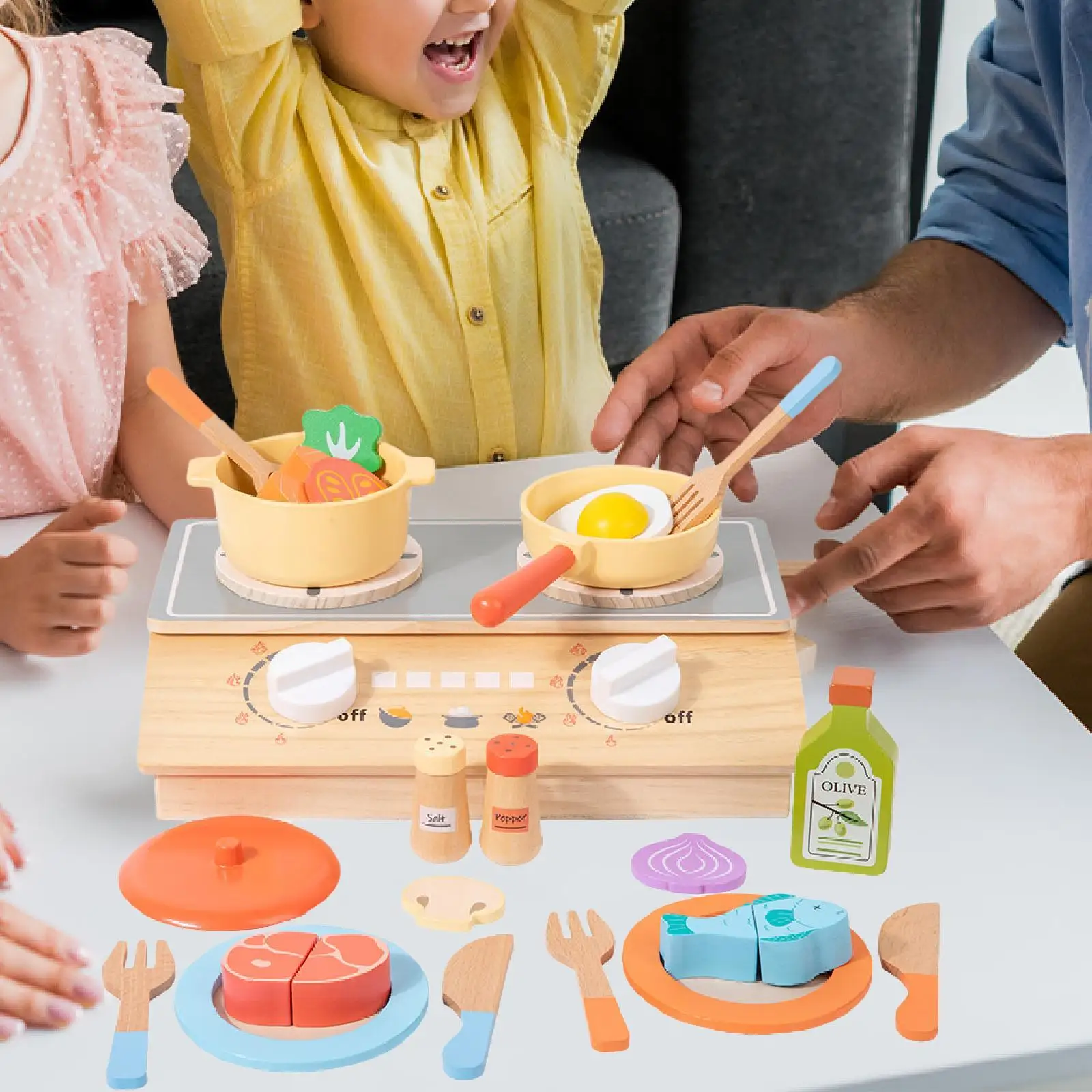 Pretend Play Kitchen Set Reusable Home Kids Wooden Playset Cooking Utensils Toys for Birthday Classroom Easter Party Boys Girls