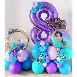 Disney-Princess Foil Balloon, Number Balloon, Birthday Party Decoration, Baby Shower, Kid, Girl, Birthday, Sereia, Roxo, Aladdin, Jasmine, 22pcs