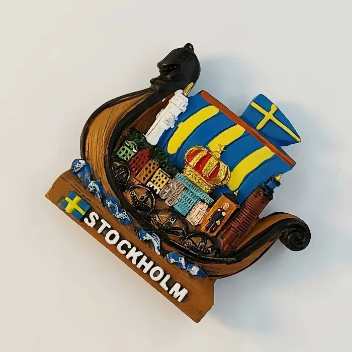 Stockholm, Sweden Tourism Commemorative Sailing Handmade Painting Decoration Crafts Magnetic Refrigerator Sticker Gift