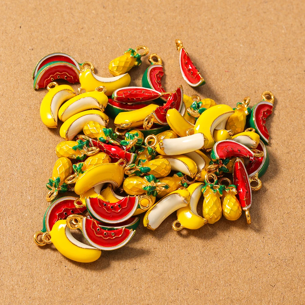 

5pcs Enamel Simulation Fruit Charms Banana Watermelon Pendant for Jewelry Making Necklace Earrings Bracelet DIY Accessories