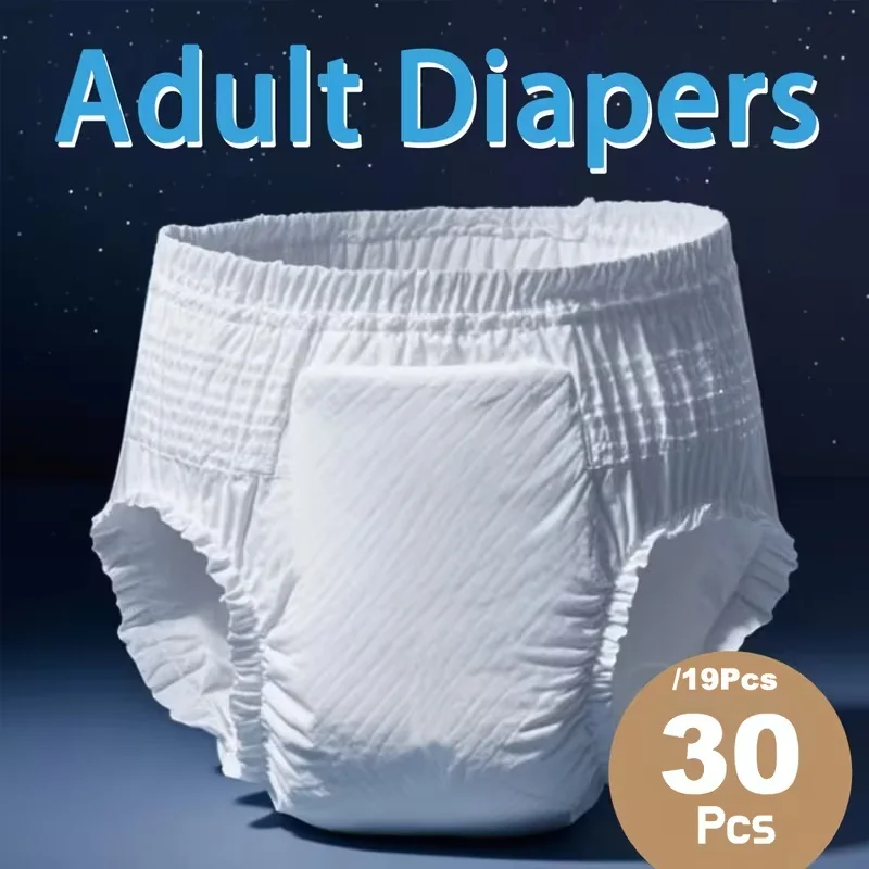 30pcs/19pcs Adult Diapers M-XXL, Discreet Adult Pull-On Underwear, 8-Hour Leak-Free Protection, Heavy-Duty Absorbent Briefs for Elderly, Unisex Disposable Bed Wetting Pants
