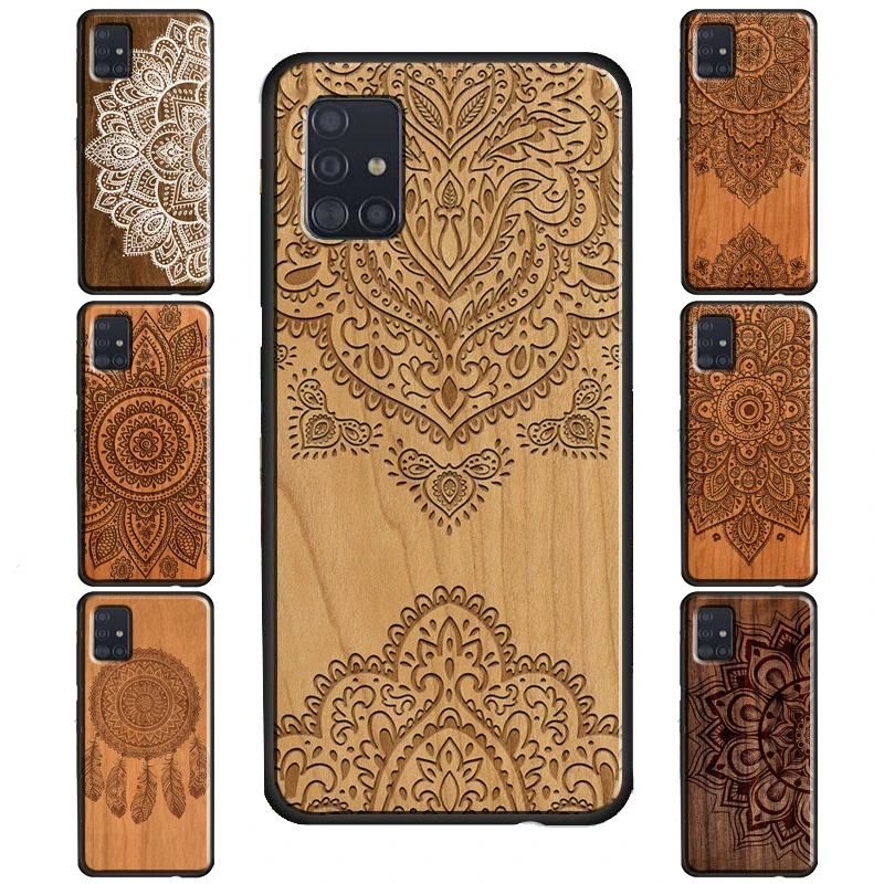 Mandala Floral Wood Case For Samsung Galaxy S20 FE S22 S21 Ultra S8 S9 S10 Note 10 Plus S10e Note 20 Ultra