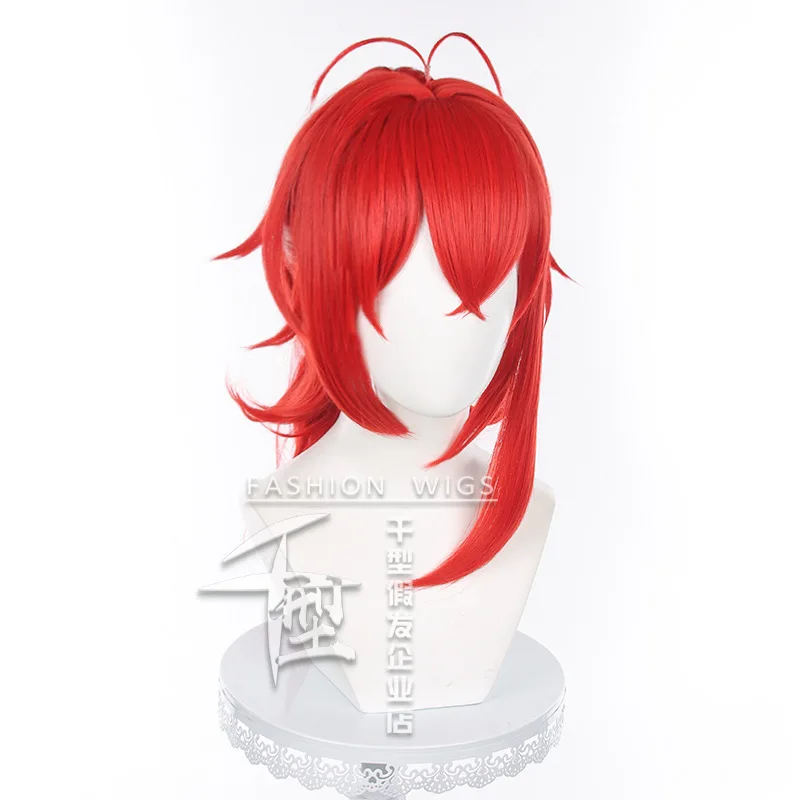 Perruque Cosplay Synthétique Genshin Impact Diluc, Cheveux Longs Rouges, Degré de Chaleur, Accessoires de ixd'Halloween