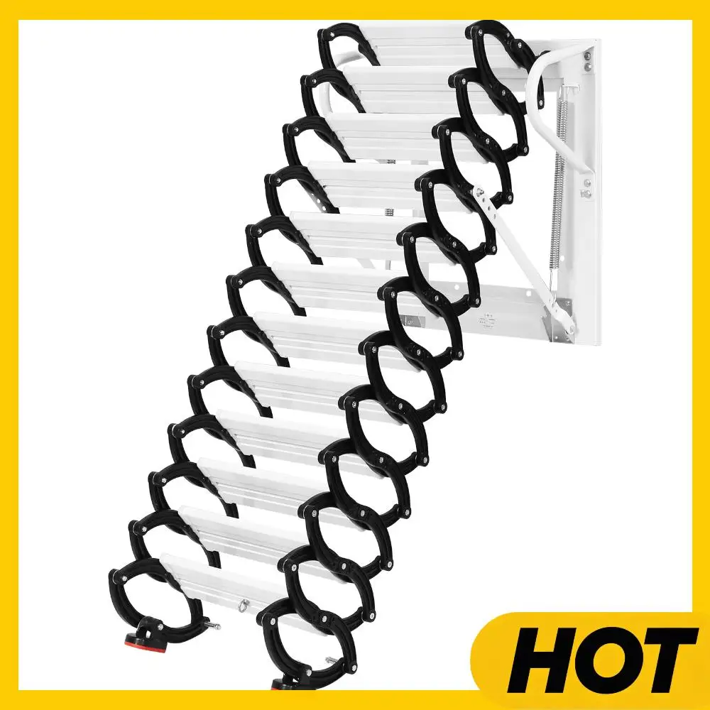 

12 Steps Pulldown Attic Ceiling Ladder Stairs Up To 600lbs Invisible Telescoping Attic Stairs with Anti-Slip Steps 11.2ft