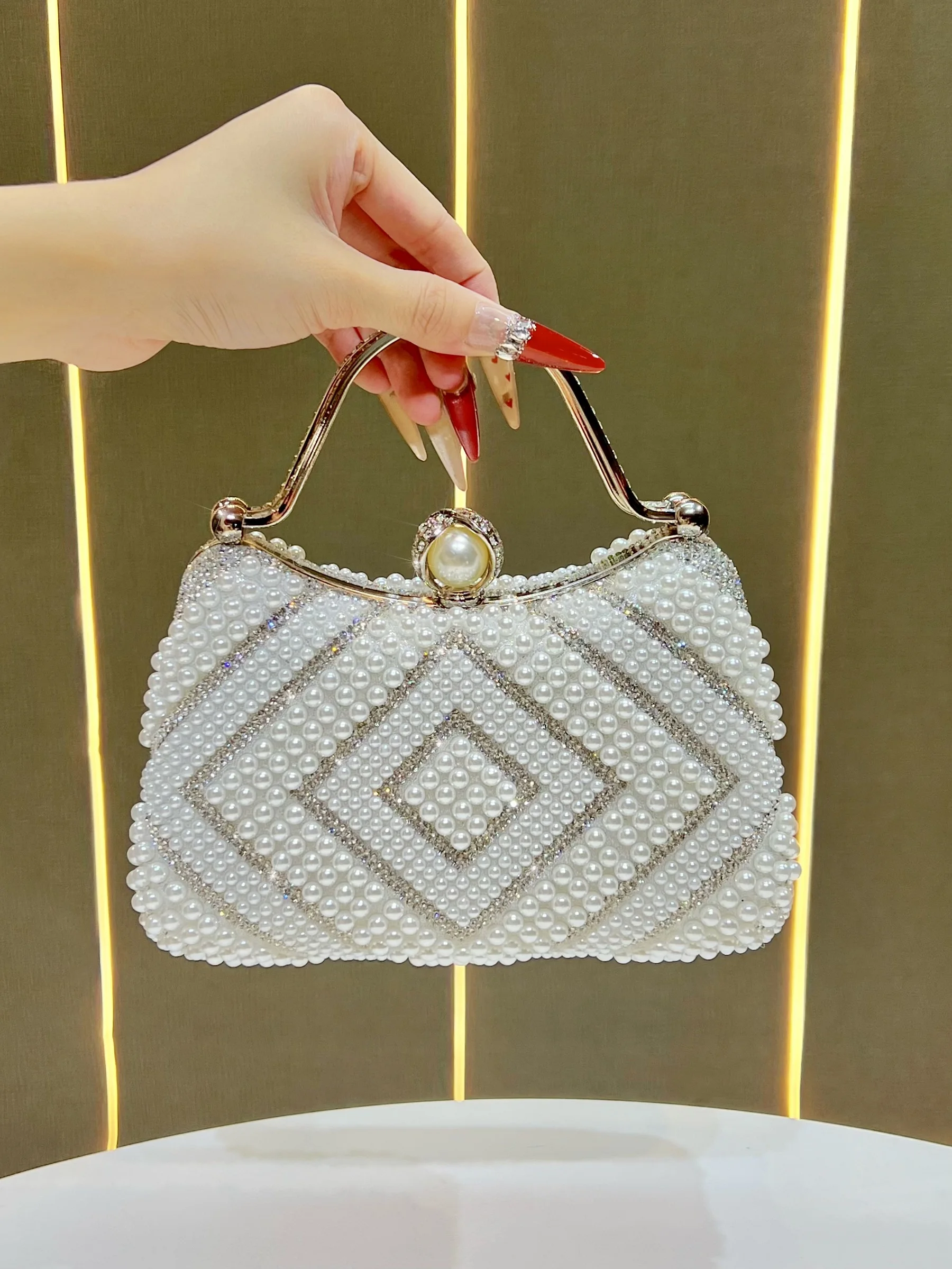 

MissingYou Luxury Pearl Handbag Evening Dr Bag Diamond Embedded Crossbody Bag Ele Sensation Single Handle Bag