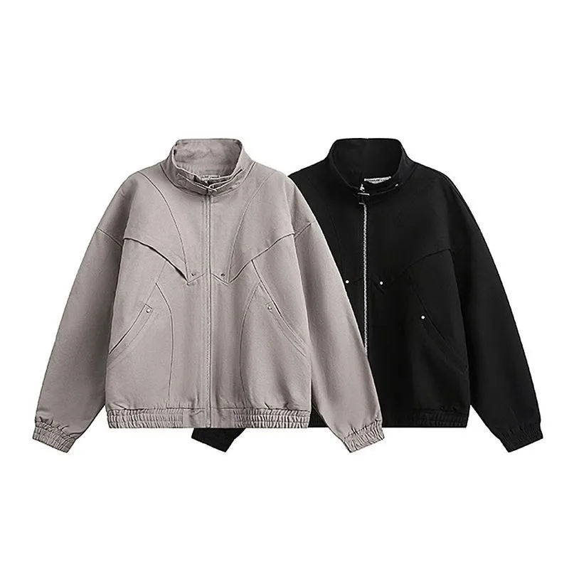 Japanese Style 3D Cut Stand Collar Workwear Jacket Men's Loose Casual Cleanfit Jacket Hard Wide Heavy Cargo Coats Strretwear