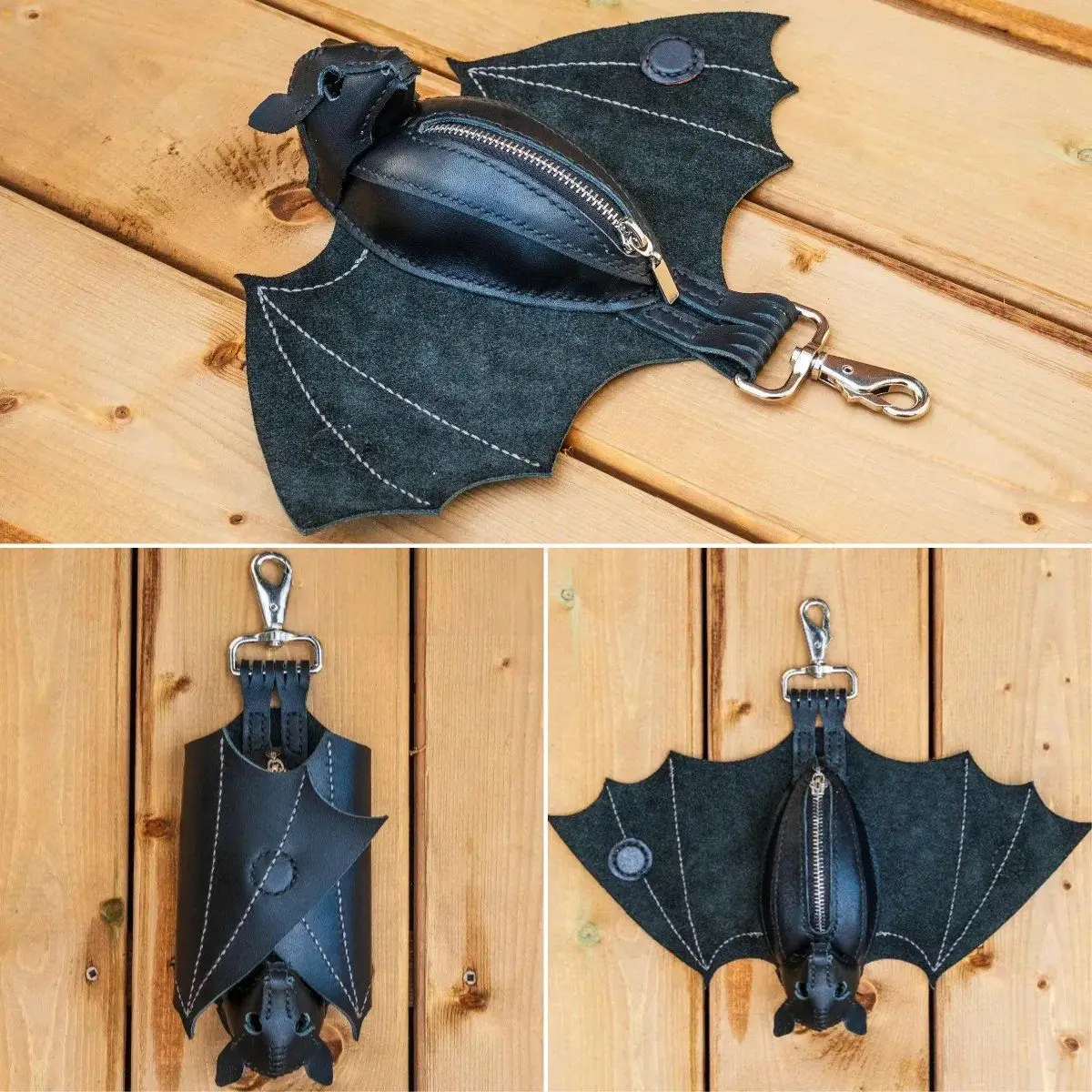 Bat Shape Coin Purse Keychain PU Leather Mini Wallet Cute Gothic Bag Charm Key Holder Small Storage Pouch